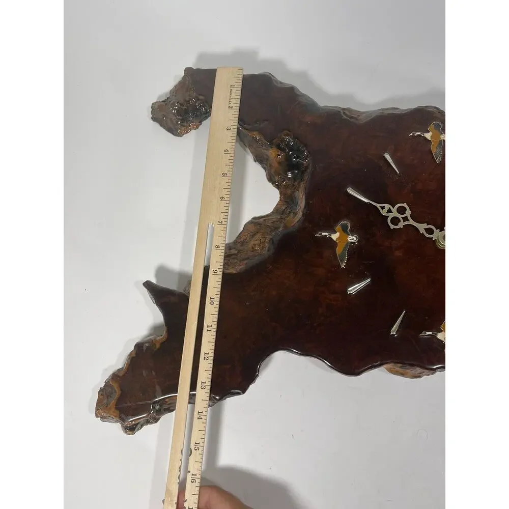 Burl Wood Wall Clock‎ Burl Redwood Gorgeous Vintage Custom Duck Goose Image Real
